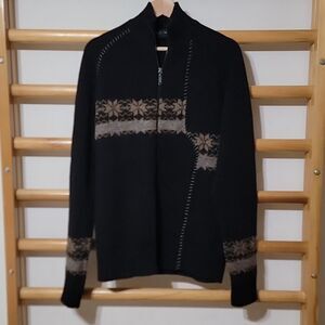 French Connection Wool nordic fair isle zip cardigan wool mohair‎ asymmetric L